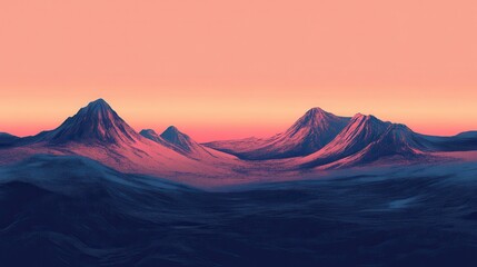A scenic vista featuring mountains bathed in a beautiful sunset