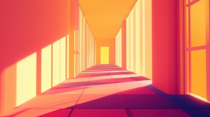 Bright corridor illuminated with sunlight leads to a doorway