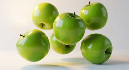 Fresh Green Apples Floating in Air Healthy Food and Nutrition Concept