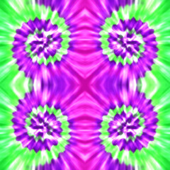 Four Purple and Green Tie Dye Swirls Symmetrical Pattern psychedelic