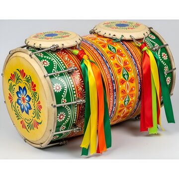 Colorful handcrafted dholak drums bring festive joy