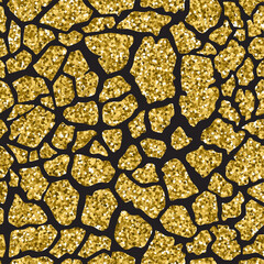Gold glitter giraffe pattern on black background seamless texture animal print
