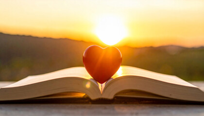 Heart on Book at Sunrise