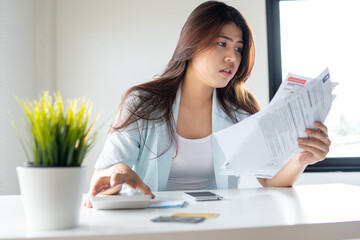  large bills or invoices no money to pay to expenses and credit card debt. shortage, Financial problem, bankruptcy, mortgage, loan, bankrupt, poor, empty wallet