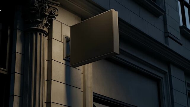 Square Sign Mockup on Classical Building Fa?ade with Ornate Column and Neutral Colors for Advertisement Branding and Design