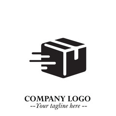 Box Moving Fast Symbol in Black on the White Background with Dynamic Delivery Design