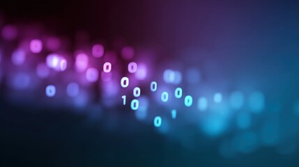 Futuristic Digital Binary Code Background with Glowing Elements in Vibrant Colors for Technology and Data Representation