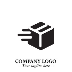 Box Moving Fast Symbol in Black on the White Background with Dynamic Delivery Design