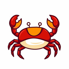 Vector illustration of a red cartoon crab with an orange shell and a cute, simple expression. Perfect for seafood restaurant logos, mascot characters, seafood icons, or marine-themed graphic designs