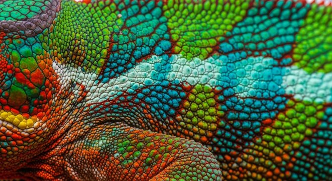 A Chameleon's Colorful Skin Close-Up of Nature's Artistry Revealing Intricate Patterns