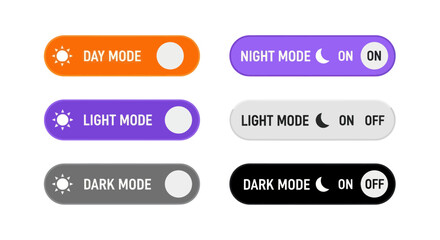 Toggle switches for day, night, light, and dark modes, offering UI options for user interface customization.
