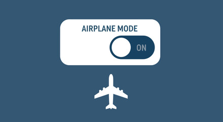 A visual representation of airplane mode being activated on a device, with a plane icon below, indicating flight readiness.