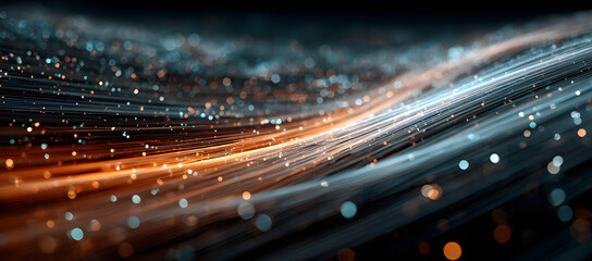 Experience the digital expressway of fiber optic data transfer with vibrant light trails representing fast and seamless information flow. The futuristic design highlights connectivity and high-speed n