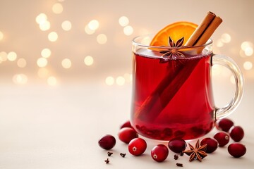 Christmas Mulled Wine with Cinnamon Sticks and Star Anise in Glass Mug.