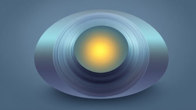 Abstract design featuring concentric circles with soft gradient hues radiating from a central glowing sphere on a smooth background surface
