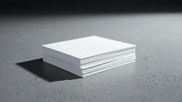 Stack of Square White Paper Sheets on a Gray Concrete Surface under Spot Lighting Minimalist Scene for Mockup Showcase