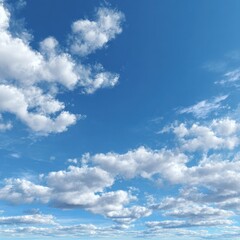 Fototapeta premium Tranquil Blue Sky with Fluffy White Clouds Ideal for Backgrounds in Nature Photography, Landscapes, and Outdoor Themes