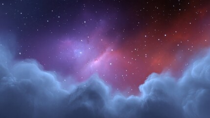 Fototapeta premium Serene Night Sky with Stellar Clouds and Cosmic Colors Captured in Dreamy Shades of Blue, Purple, and Red for a Tranquil Atmosphere