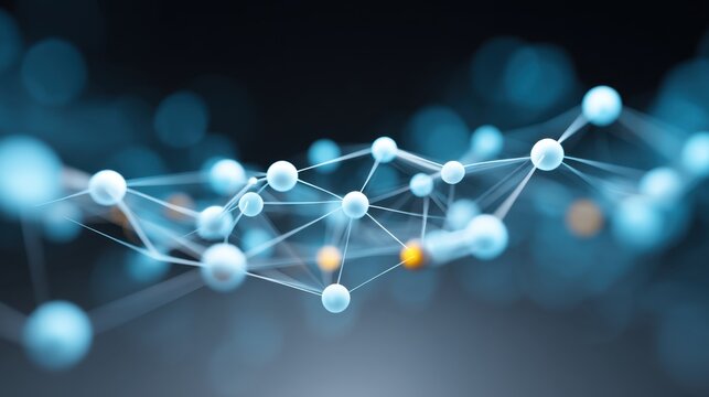 Abstract representation of interconnected nodes and lines illustrating data networks and technology advancements in a digital space - Powered by Adobe