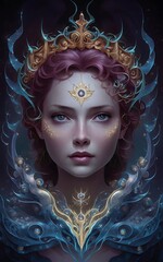 Enigmatic Portrait of a Regal Woman with Intricate Crown.