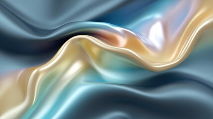 Obraz premium Soft and Flowing Satin Fabric with Iridescent Hues in Blue, Gold, and Cream for Elegant Backgrounds and Fashion Textures