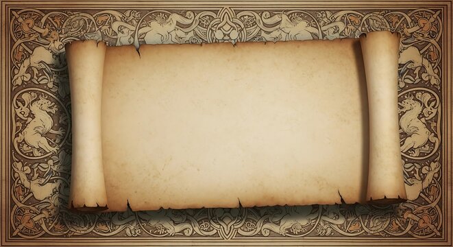 Ancient Scroll with Ornate Decorative Border on Vintage Paper Background