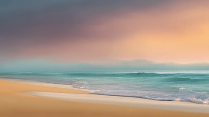 Obraz premium Serene Beach Sunset with Gentle Waves and Colorful Sky for Calming Nature and Relaxation Themes in Stock Photography