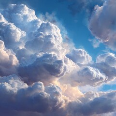 Vast and Fluffy Cumulus Clouds Under a Bright Blue Sky with Soft Light and Dreamy Atmosphere Ideal for Tranquil and Serene Backgrounds or Nature Themes