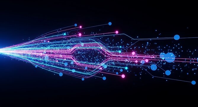 Abstract digital data network flow lines technology
