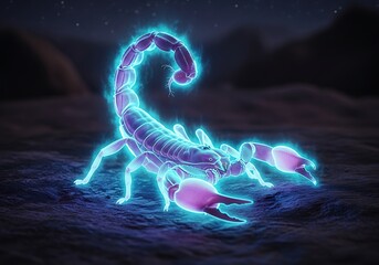 Mystical glowing scorpion with celestial energy in a surreal environment