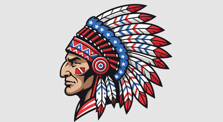 American Native American Indian Head Profile Vector Illustration