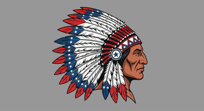American Indian Chief with War Bonnet Patriotic Illustration