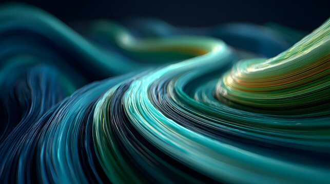 The image shows curved, vibrant light trails of blue and green against a dark backdrop, resembling motion or energy flow in an artistic representation. - Powered by Adobe