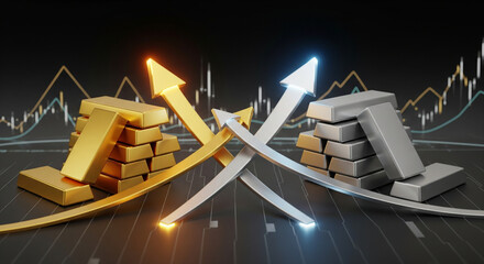 Gold silver bars rise charting market growth financial success