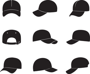 set of Baseball hat black logo icon design vector illustration