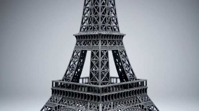Eiffel Tower Model Intricate Metal Design on Soft Grey Background Construction Architecture Engineering with Soft Focus and Detailed Metalwork