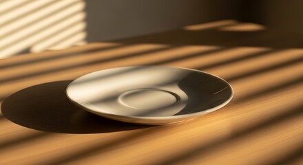 Subtle light and shadow play on saucer, creating tranquil, artistic mood