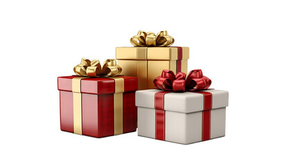 Obraz premium Collection of red, gold, and white gift boxes with bows isolated background