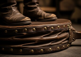 Vintage bellows with worn boots, rustic charm and craftsmanship display