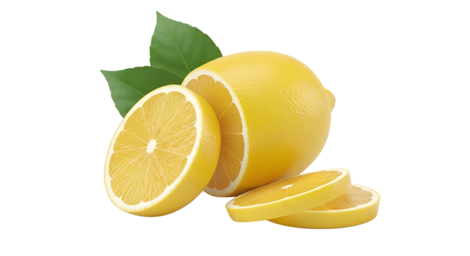  lemons isolated on transparent white background full depth of field clipping path