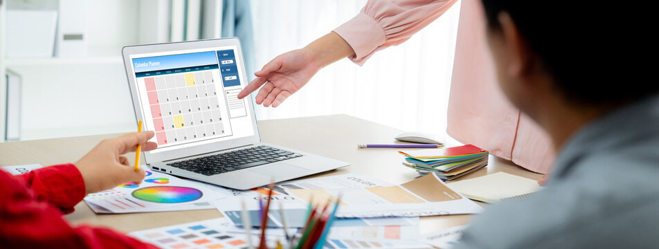 Calendar on computer software application for brisk schedule planning for personal organizer and online business
