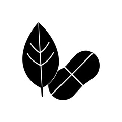 Silhouette leaf and peanut illustration on transparent background