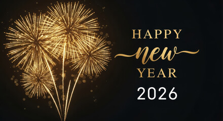 Golden fireworks for a happy new year 2026 celebration