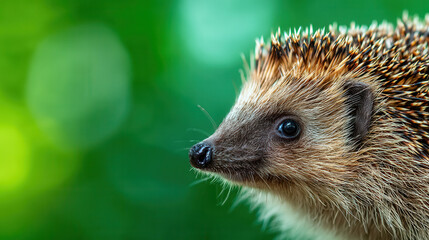 Close-up of a hedgehog in a lush green environment enjoying a quiet moment during a sunny day