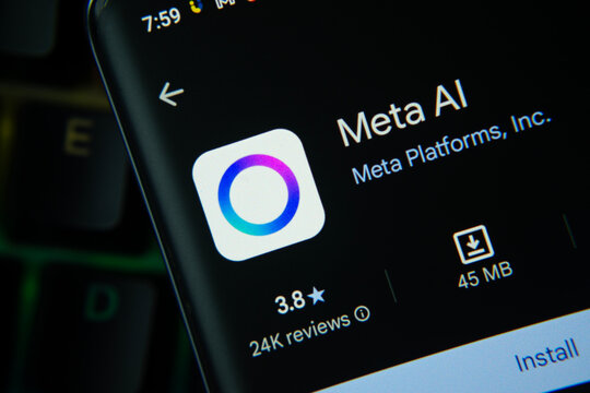 Dhaka, Bangladesh- 27 July 2025: Meta Ai app from Google Playstore is displayed on a smartphone screen.