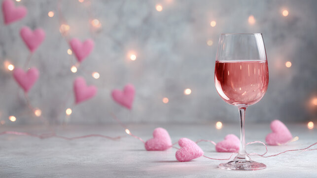 Romantic setting with pink drink and heart decorations for a special occasion