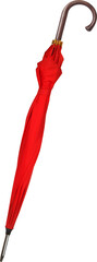 Closed red umbrella isolated on white background