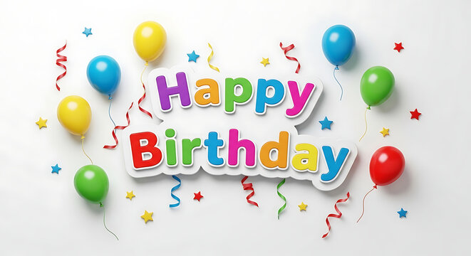 Happy Birthday Celebration Balloons, Streamers, and Festive Greeting with a Bright Background