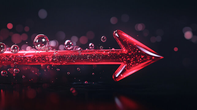 Dynamic red arrow pierces through liquid with vibrant bubbles, symbolizing progress