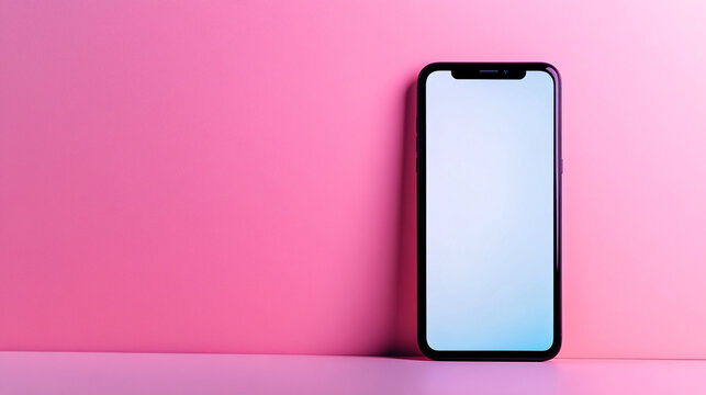 Modern smartphone with blank screen ready for your content on vibrant pink background